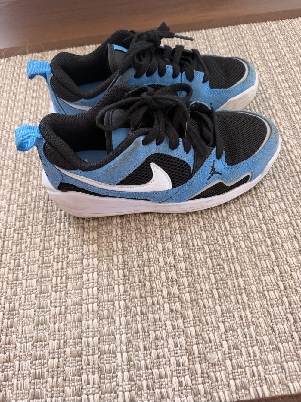Nike Kids' Blue and Black Jordan Sneakers with White Swoosh
